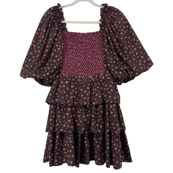 Sofie The Label Dresses & Skirts - Sofie the label Size S Mini Dress Brown Pink Floral Smocked Puff Sleeve Coquette